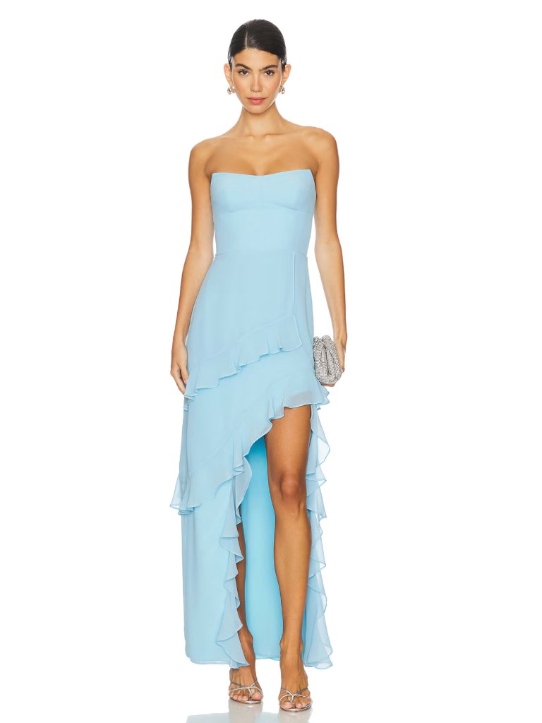 New Amanda Uprichard Magnolia Maxi Dress In Baby Blue Strapless Gown Xl